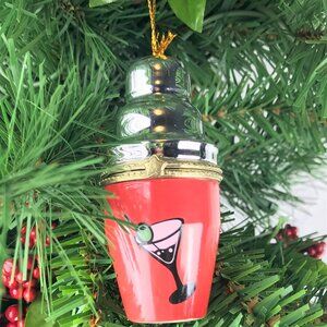 Martini Cocktail Shaker Porcelain Hinge Surprise Gift Trinket Christmas Ornament